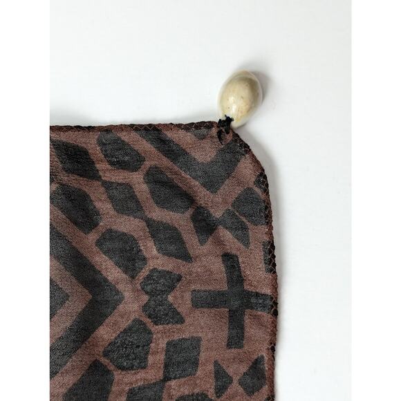 Kisura Scarf Brown Black Stripe Geometric Pattern Beaded Corners Rayon New - Picture 5 of 8